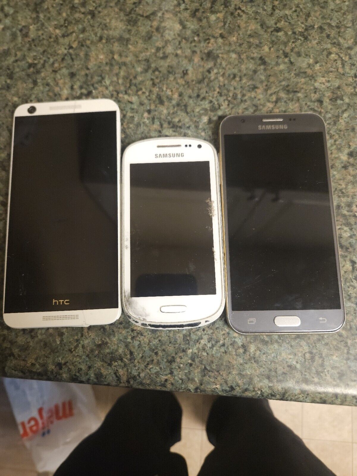 3 Phone Lot Dont Charge HTC Desire, Samsung Galaxy J3, Galaxy S3 Mini Parts Only Samsung