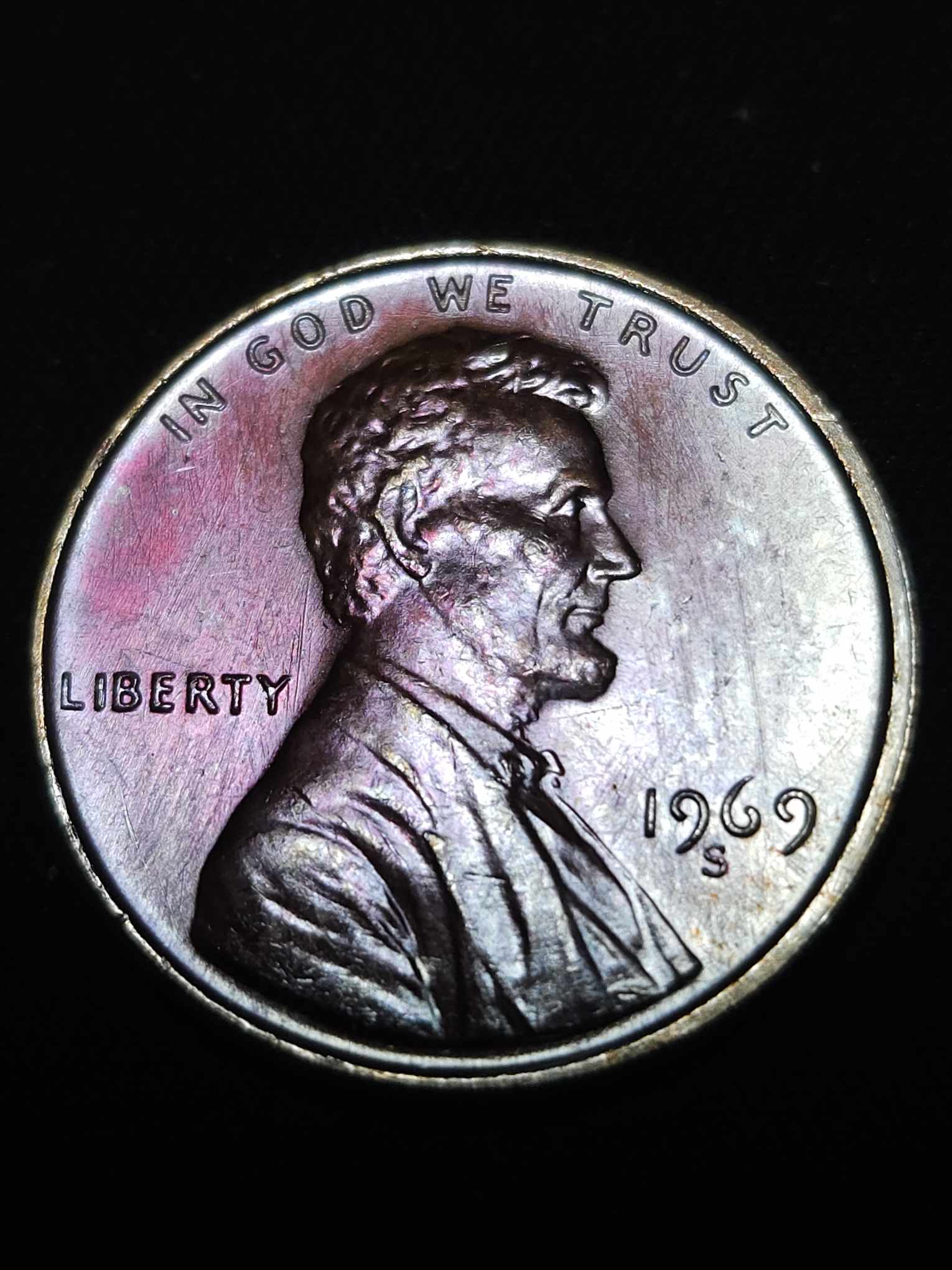 1969 S Lincoln Memorial Cent Bu Rainbow Toned Errors & Oddities