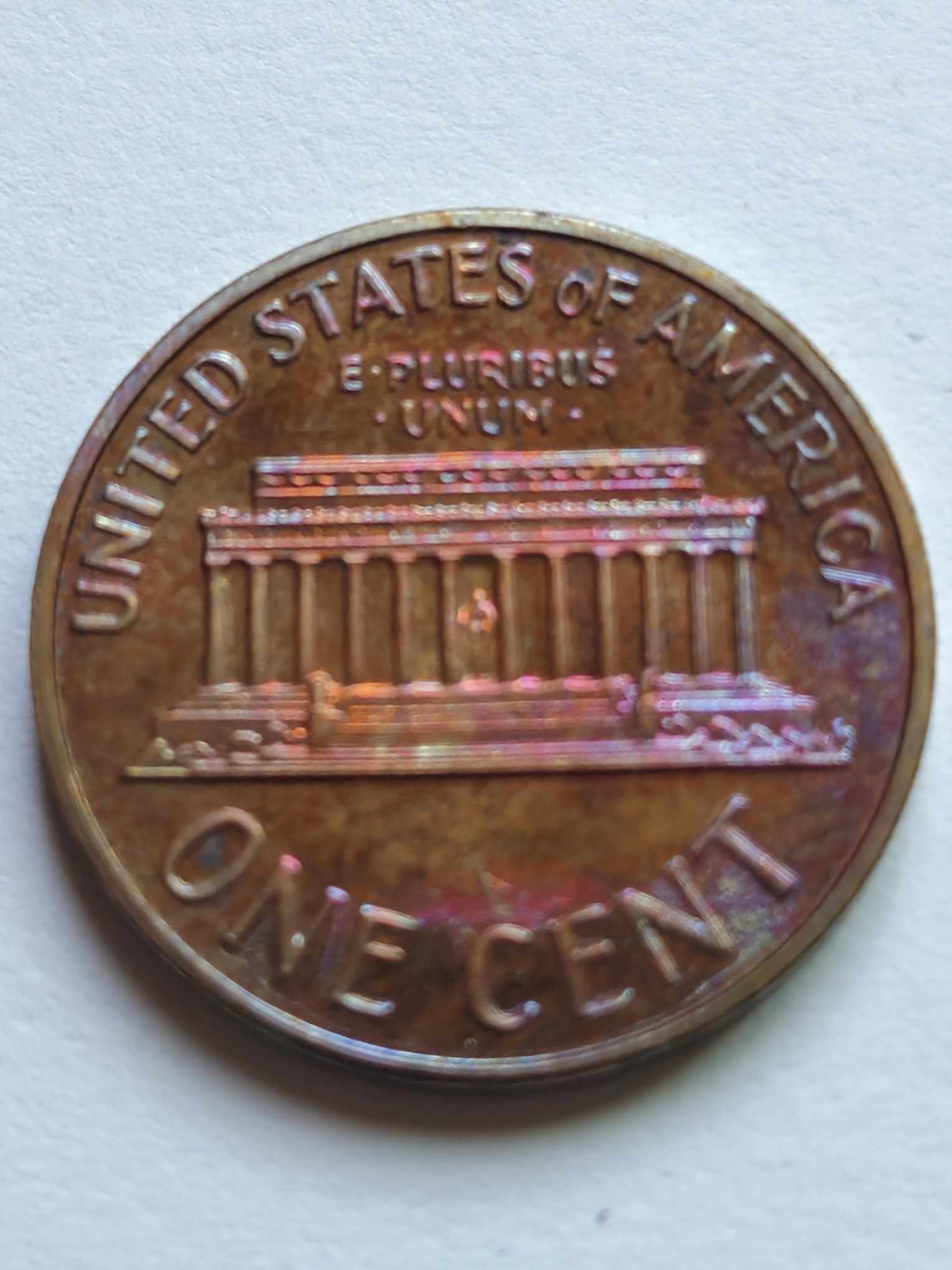 1969 S Lincoln Memorial Cent Bu Rainbow Toned - ErrorsandOddities33