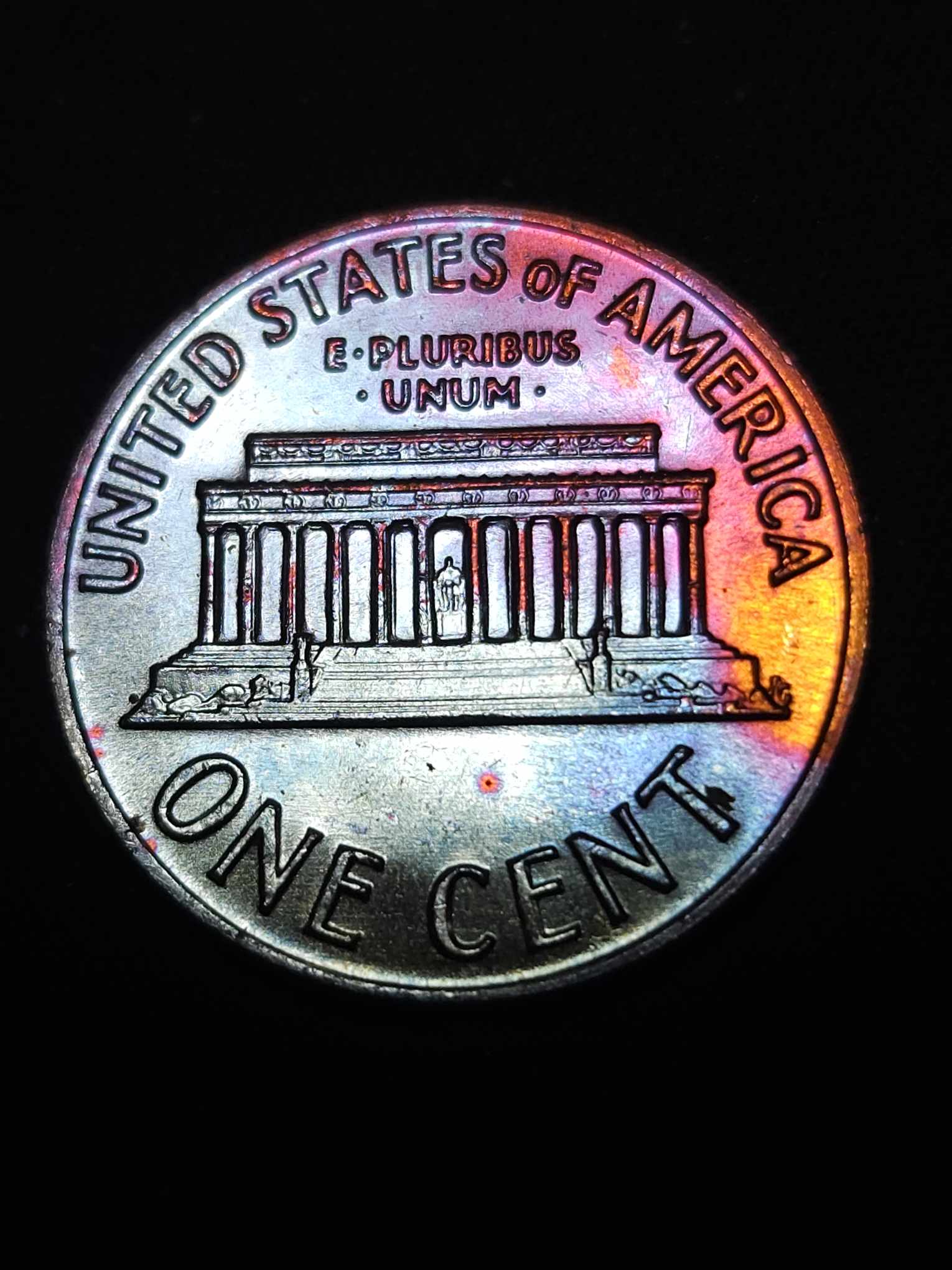 1972 S Lincoln Memorial Cent Bu Rainbow Toned Errors & Oddities