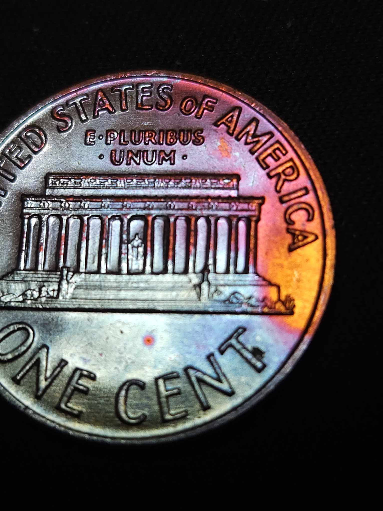 1972 S Lincoln Memorial Cent Bu Rainbow Toned Errors & Oddities