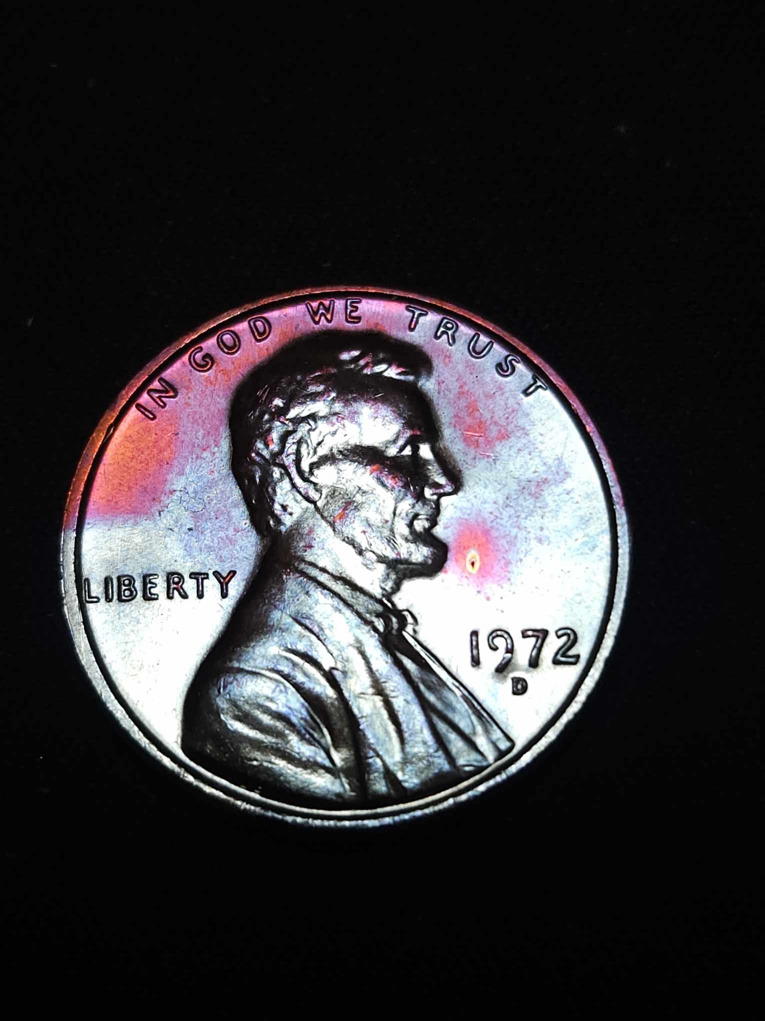 1972 D Lincoln Memorial Cent Bu Rainbow Toned Errors & Oddities