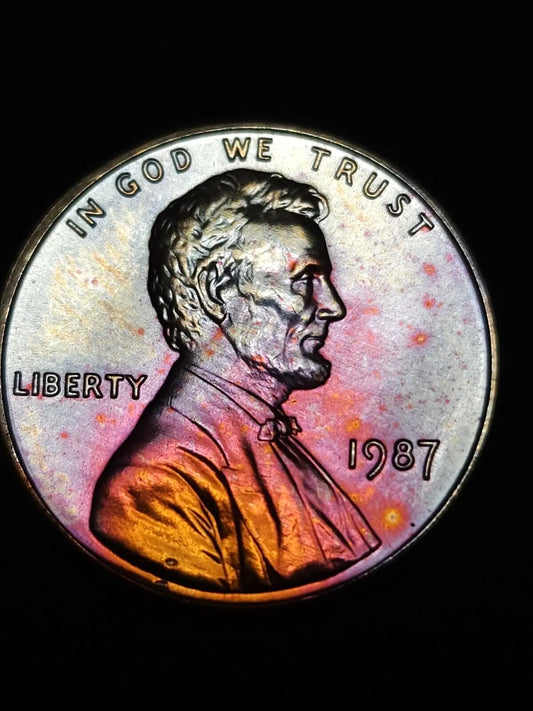 1987 Lincoln Memorial Cent Bu Rainbow Toned - ErrorsandOddities33