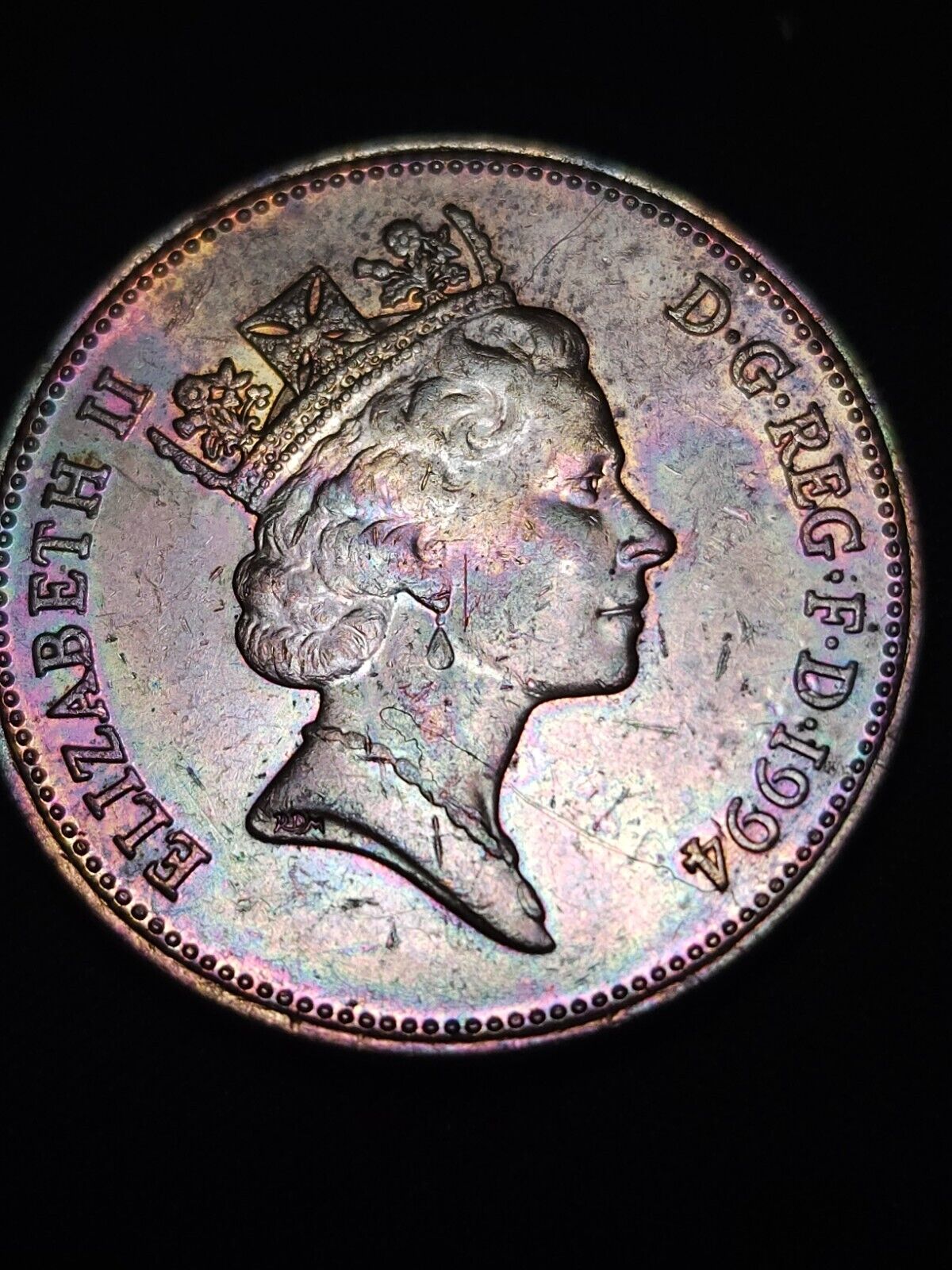 1994 2 Pence Rainbow Toned