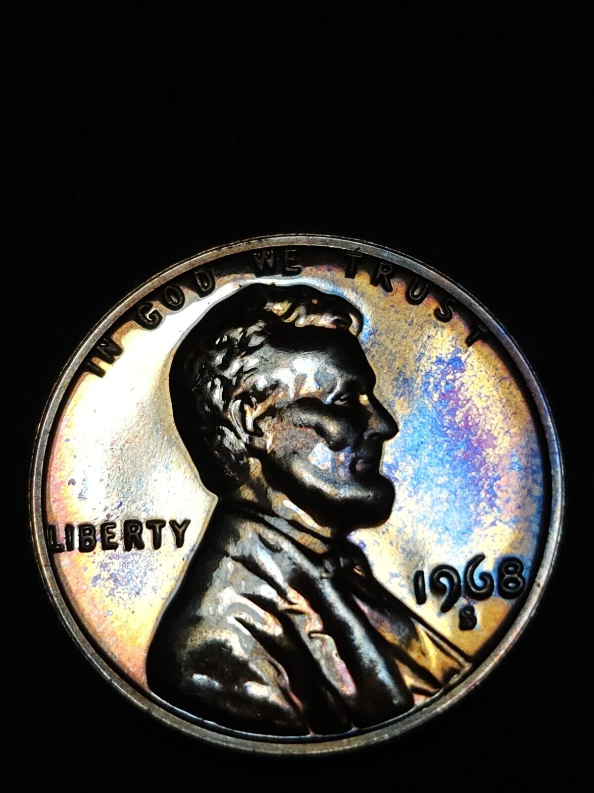 1968 S Lincoln Memorial Penny Proof Rainbow Toned