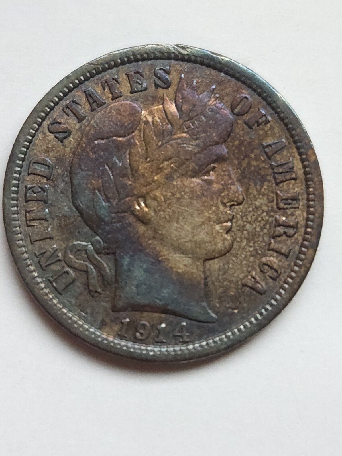 1914 D Barber Dime Monster Toned