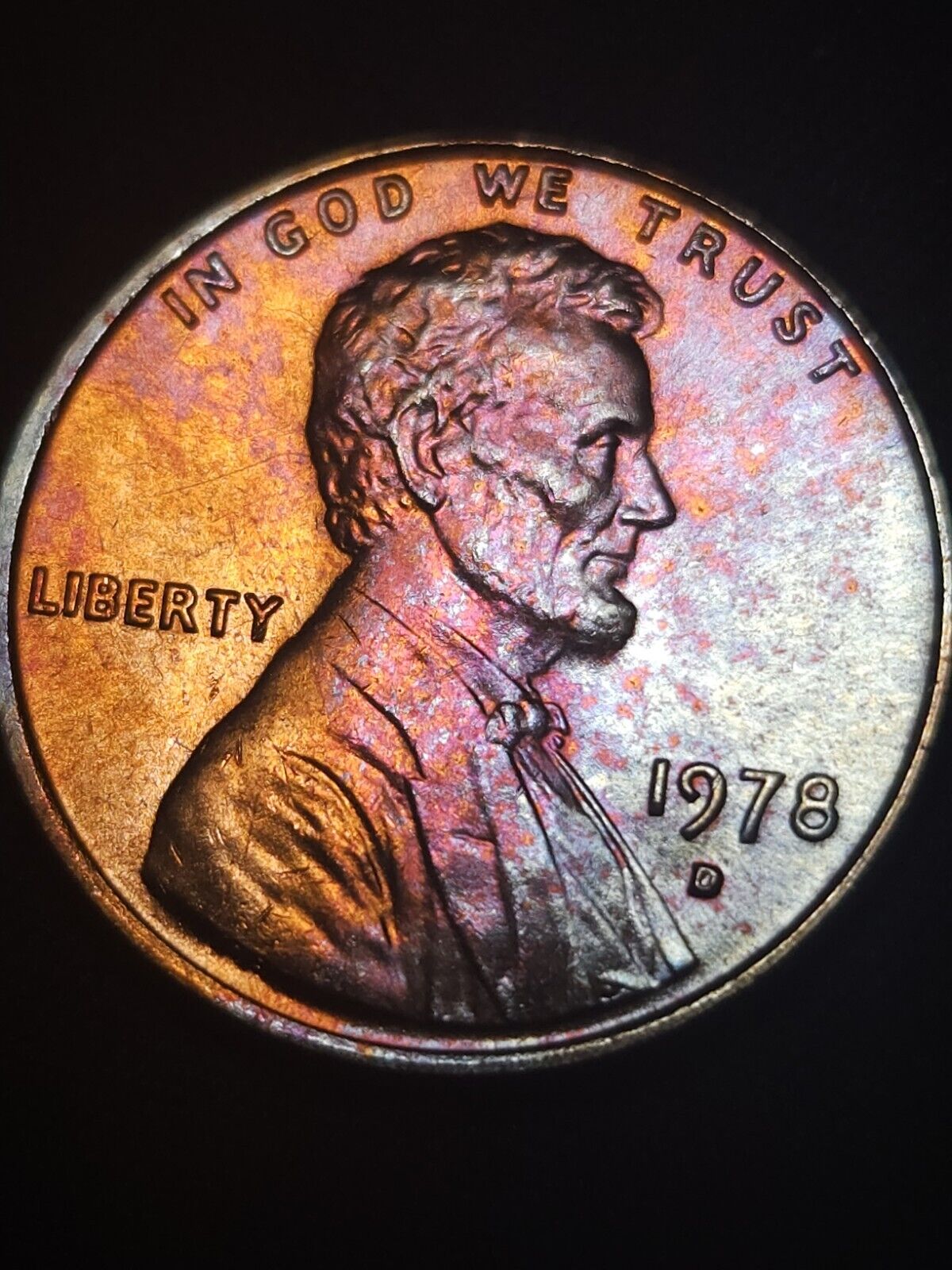 1978 D Lincoln Memorial Cen Bu Rainbow Toned