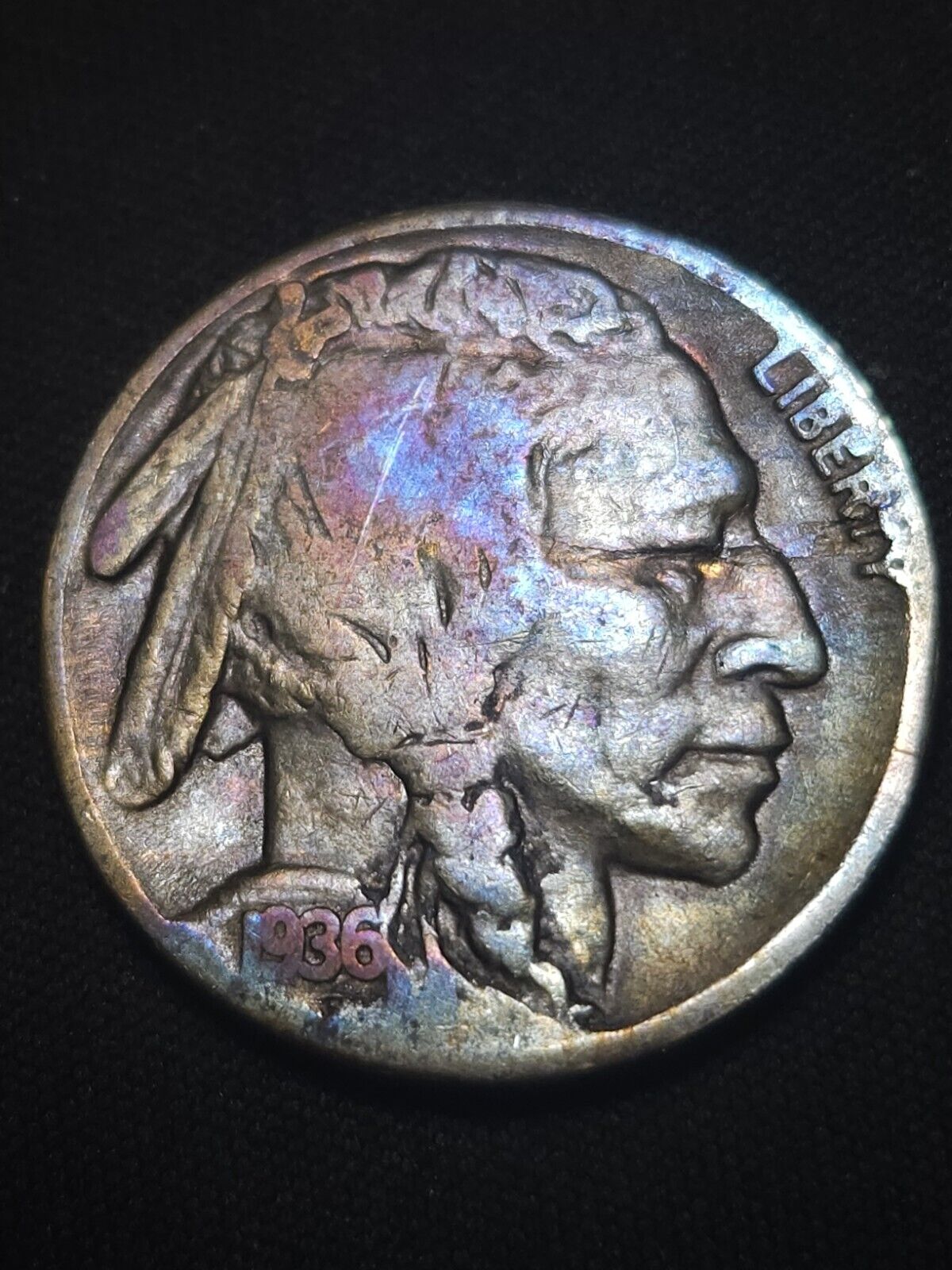 1936 S Buffalo Nickel Rainbow Toned