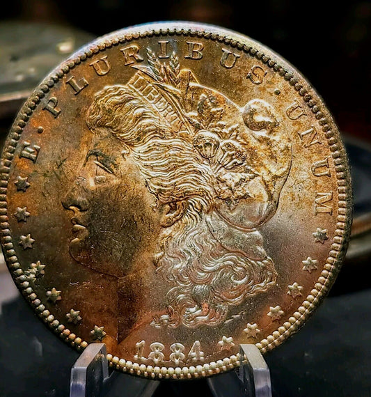 1884 CC Morgan Dollar Bu Gem Monster Toned PL