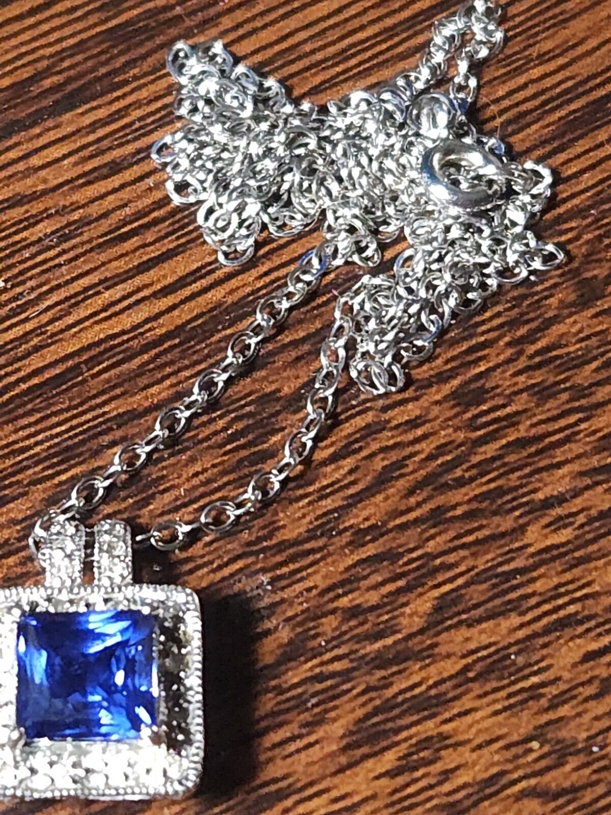 WHITE GOLD  LAB-CREATED SAPPHIRE AND NATURAL DIAMONDS PENDANT NECKLACE