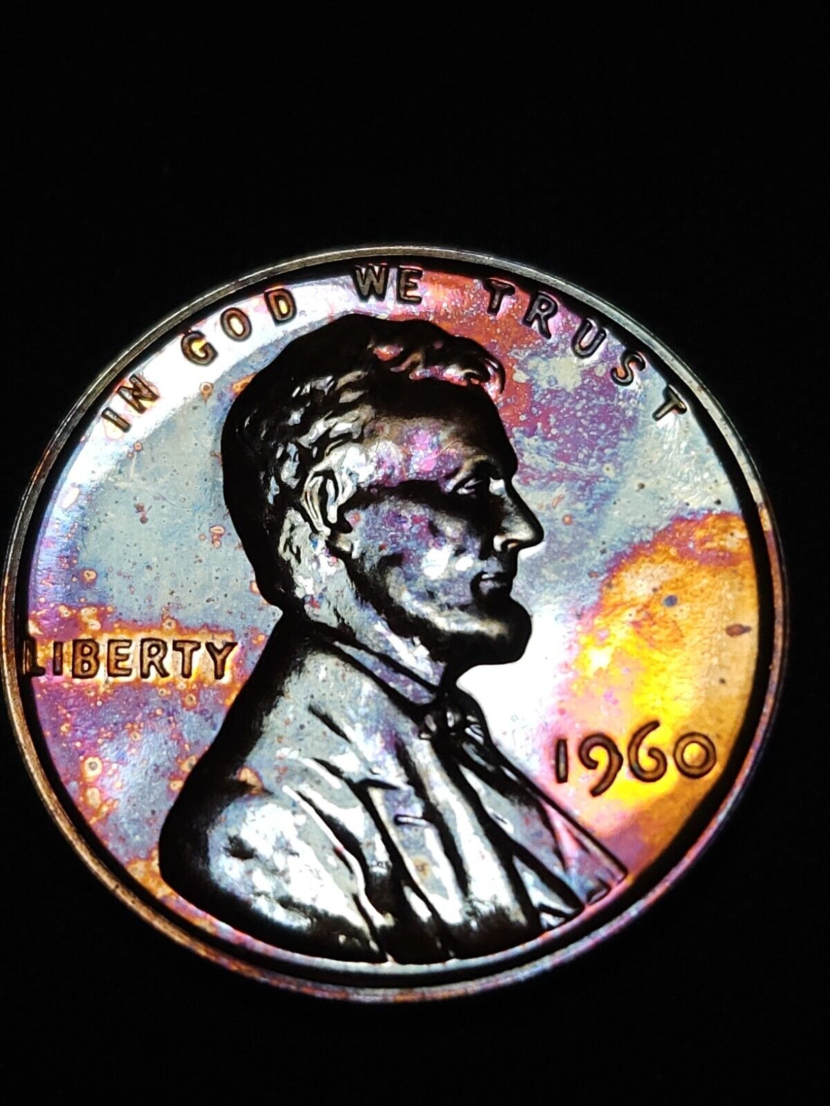 1960 Lincoln Memorial Penny Proof Rainbow Toned