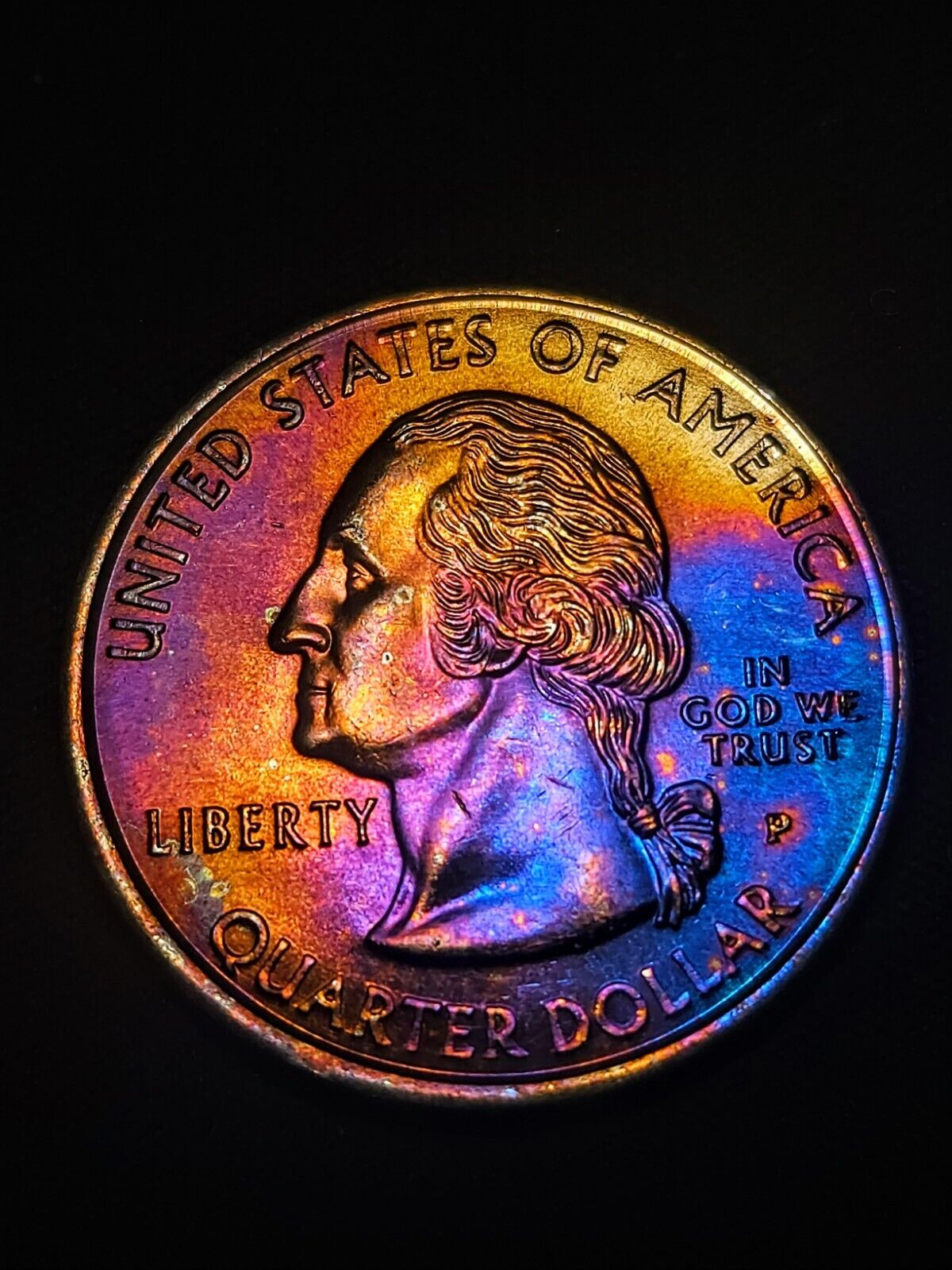 1999 P Delaware Quarte Bu Rainbow Toned