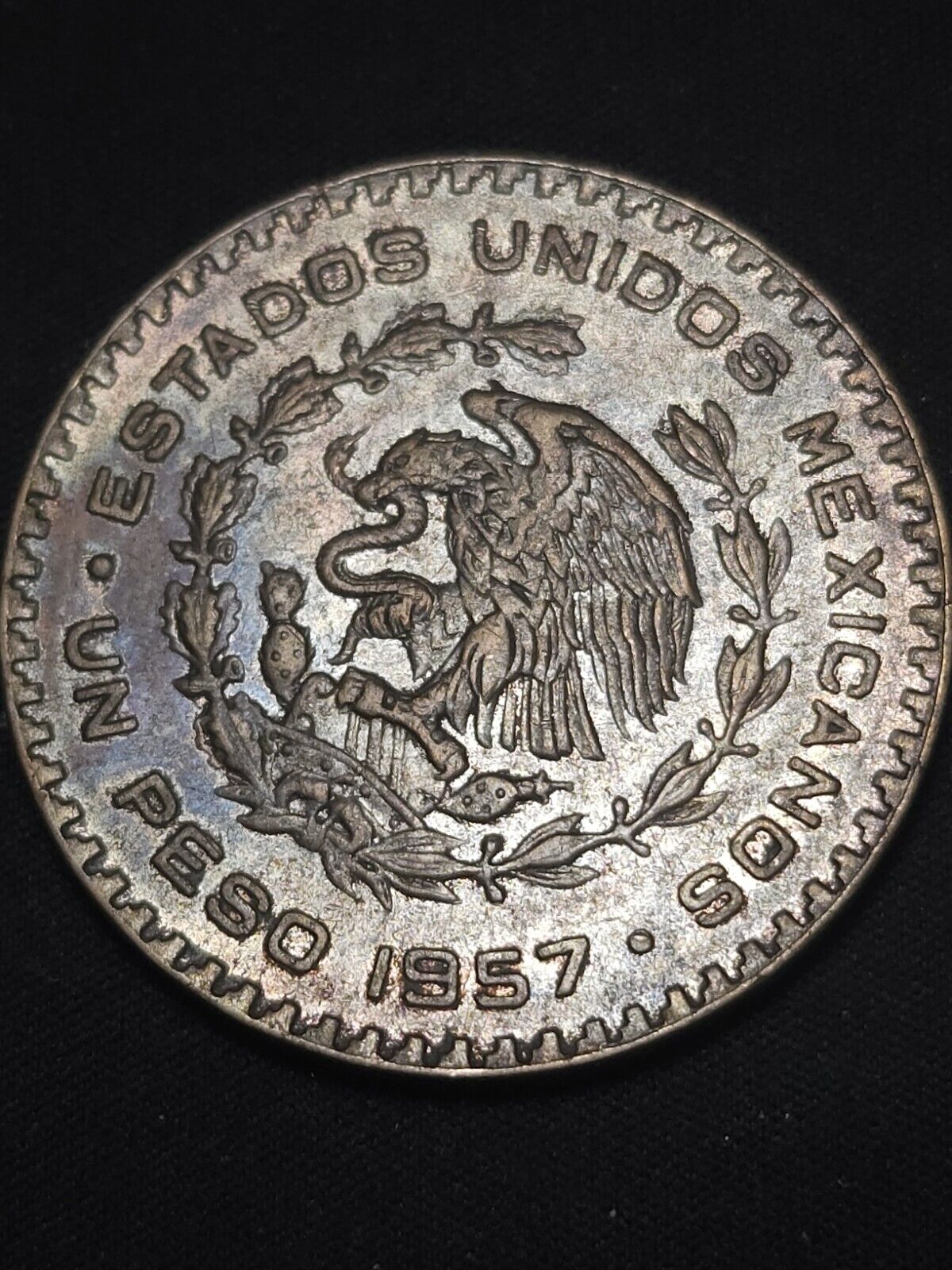 1957 Mo Mexico 1 Peso Rainbow Toned