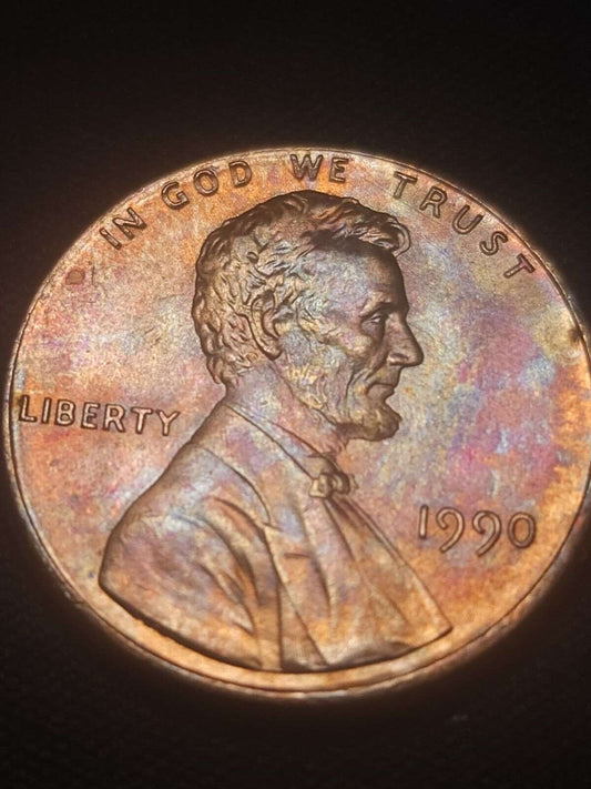 1990 Rainbow Toned Lincoln Memorial Cent