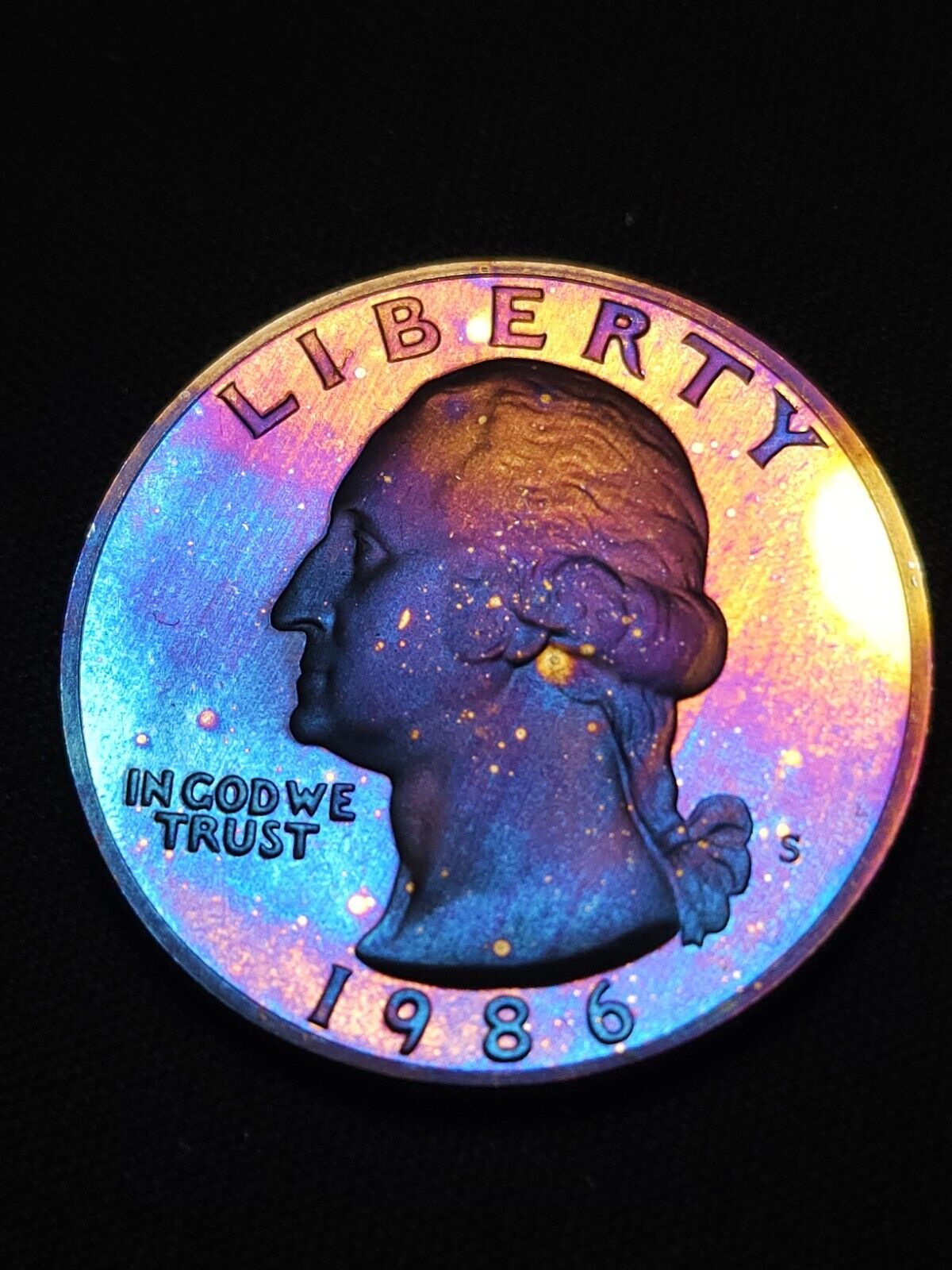 1986 S Washington Quarte Proof Bu Rainbow Toned