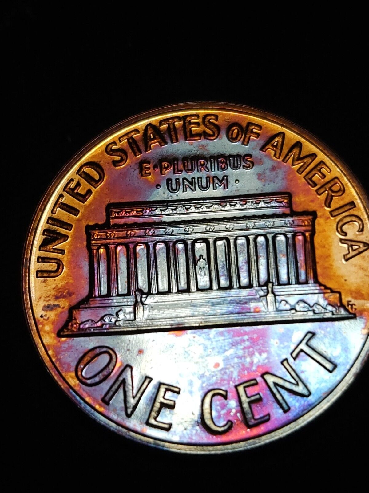 1960 Lincoln Memorial Penny Proof Rainbow Toned