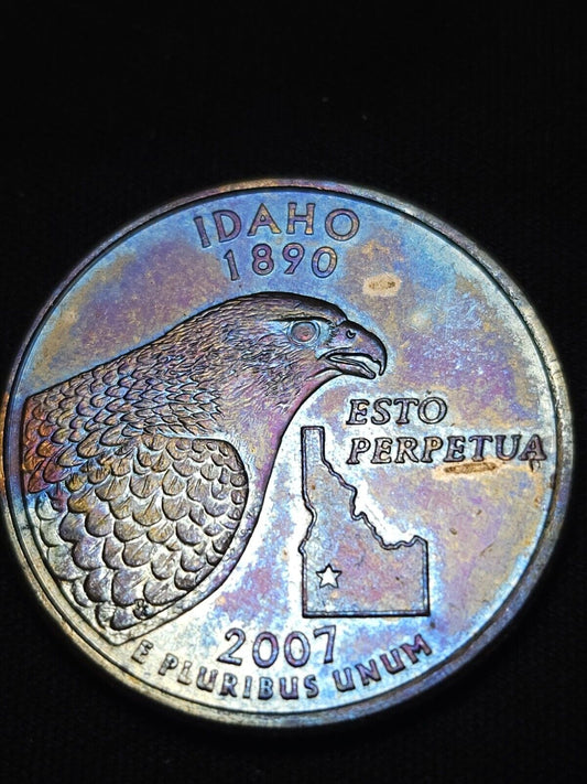 2007 P Idaho State Quarte Bu Rainbow Toned