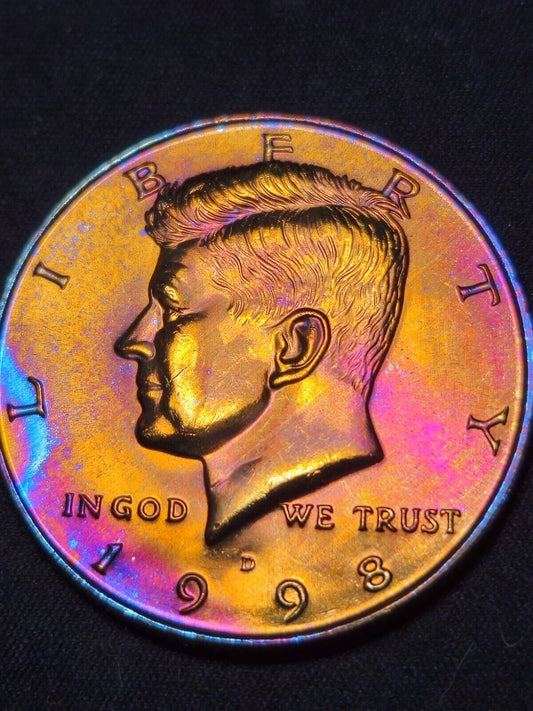 1998-D Rainbow Toned Kennedy Half Dollar Bu Errors & Oddities