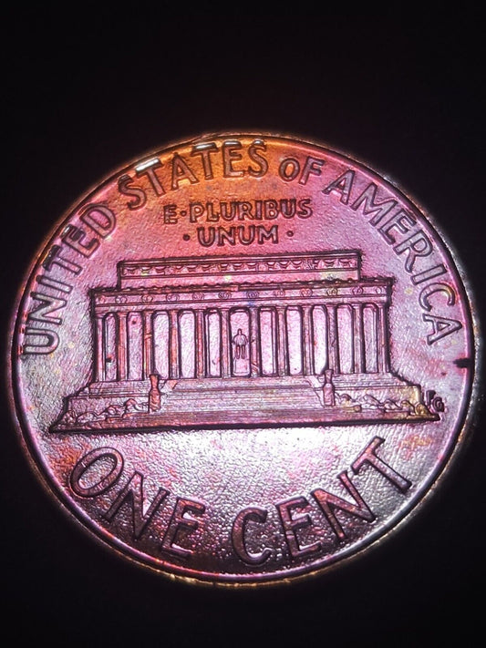 1990 Lincoln Memorial Cent Bu Rainbow Toned Errors & Oddities