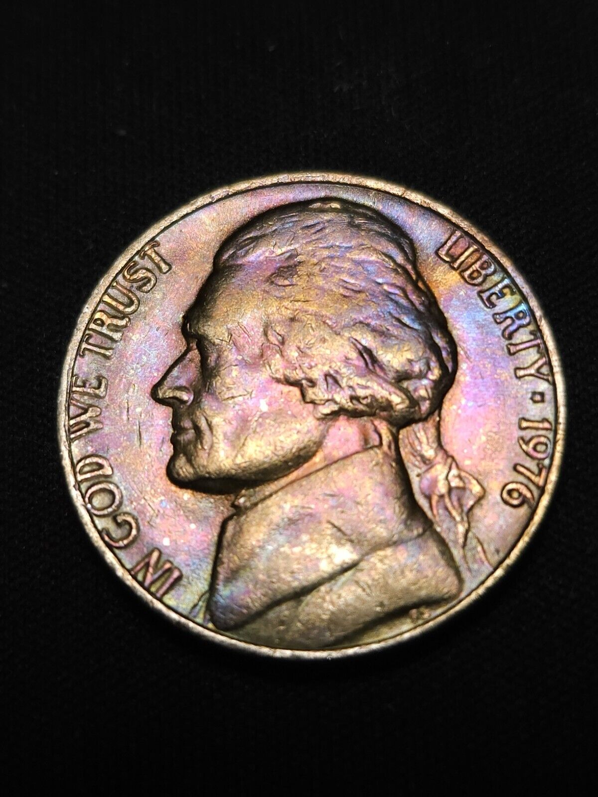 1976 Jefferson Nickel Bu Rainbow Toned