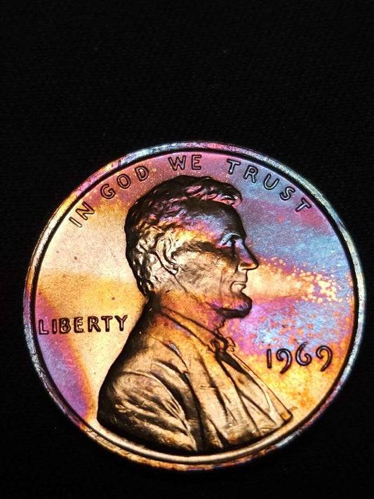 1969 Lincoln Memorial Cent Bu Rainbow Toned