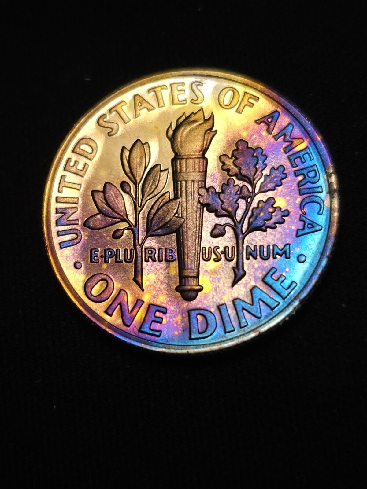 1986 S Roosevelt Dime Proof Rainbow Toned