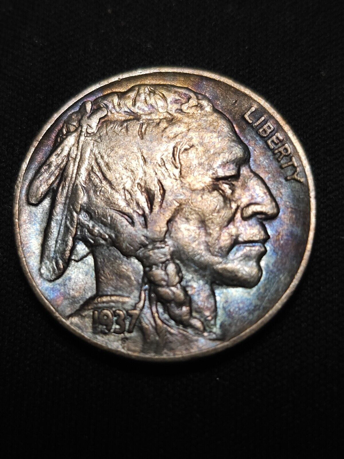 1937 S Buffalo Nickel Bu Rainbow Toned