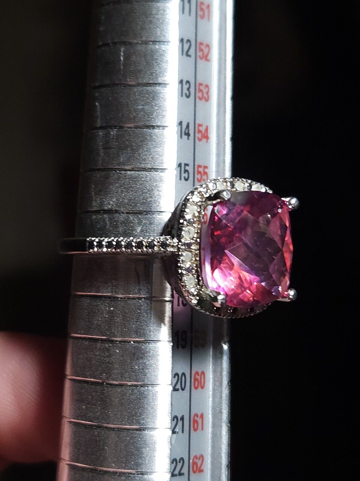 925 Sterling Silver Pink Topaz Halo Ring With Diamonds Size 8