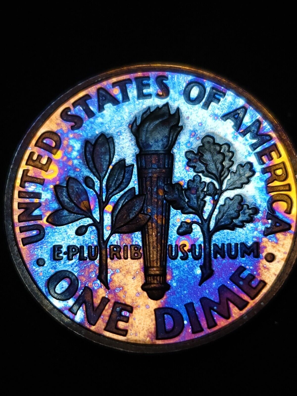 1995 S Roosevelt Dime Proof Rainbow Toned