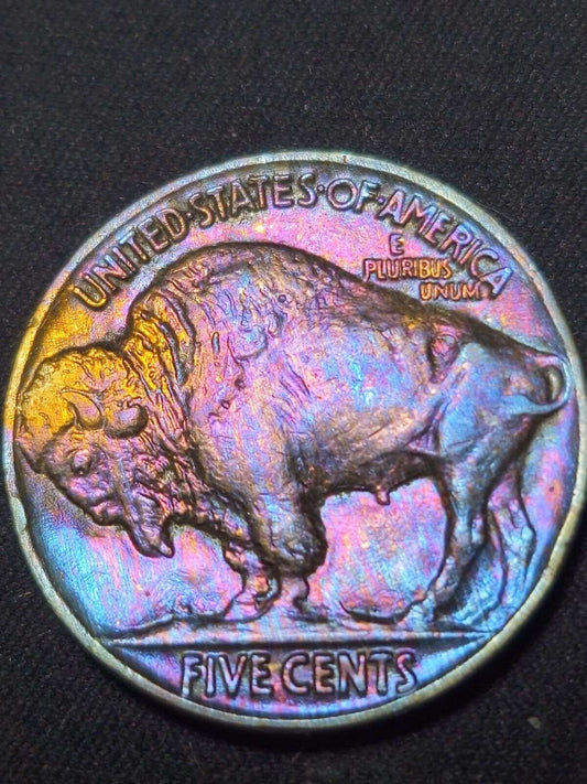 1937 Rainbow Toned Buffalo Nickel Bu