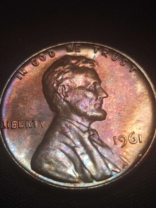 1961 Rainbow Toned Lincoln Memorial Cent