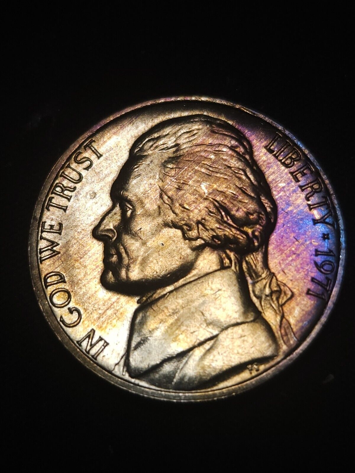 1971 Jefferson Nickel Bu Rainbow Toned