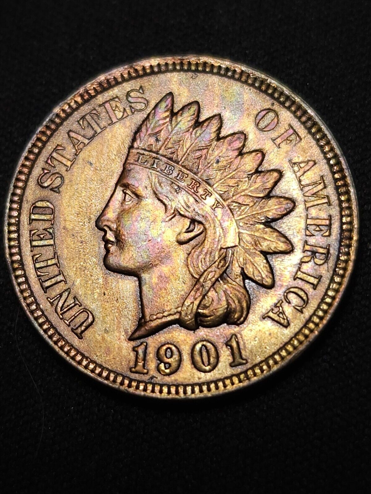 1901 Indian Head Bu Gem Rainbow Toned