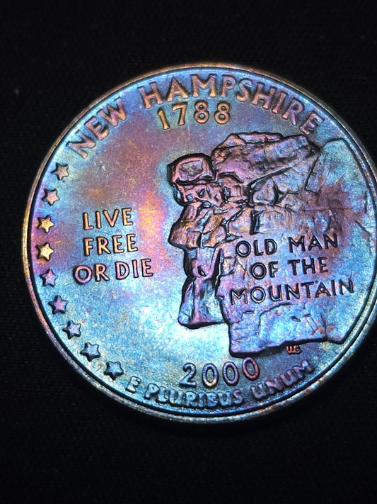 2000 P New Hampshire State Quarter Bu Rainbow Toned - ErrorsandOddities33