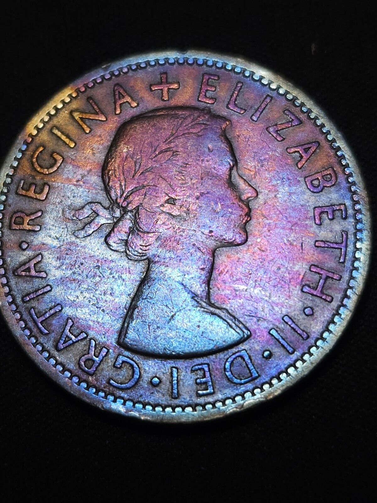 Great Britain Florin Two Shillings 1956 Rainbow Toned