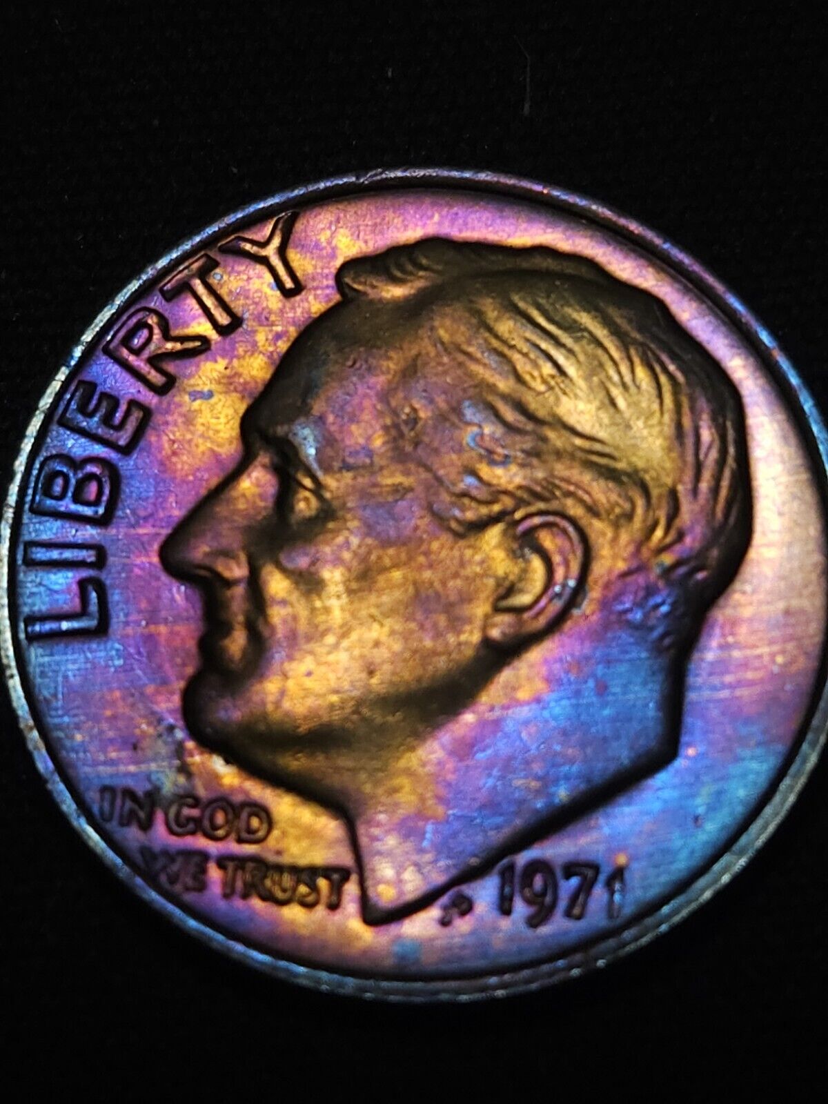 1971 Roosevelt Dime Bu Rainbow Toned