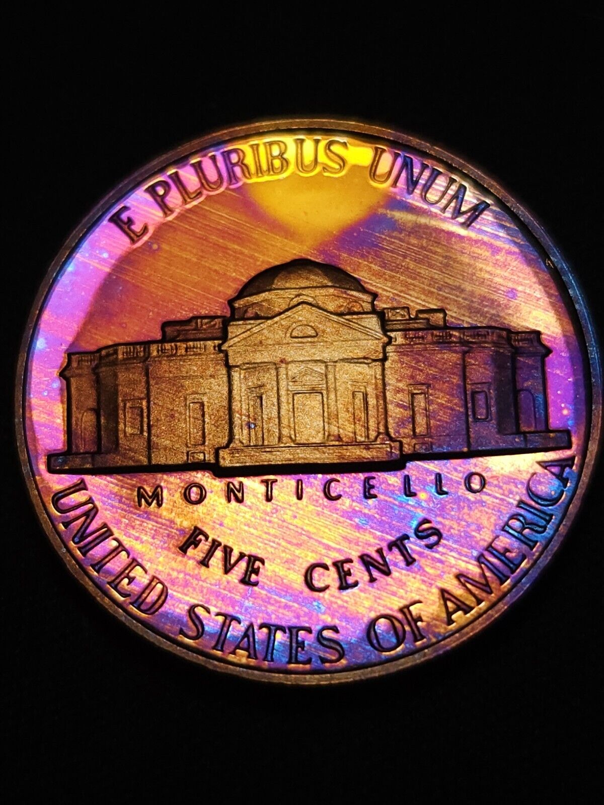 1994 S Jefferson Nickel Bu Proof Rainbow Toned