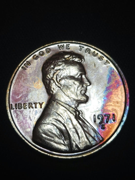 1971 S Lincoln Memorial Cent Bu Rainbow Toned Errors & Oddities