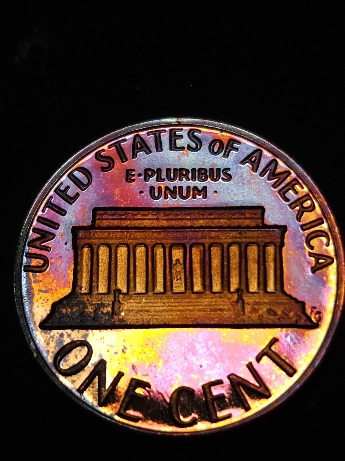 1983 S Lincoln Memorial Penny Proof Rainbow Toned