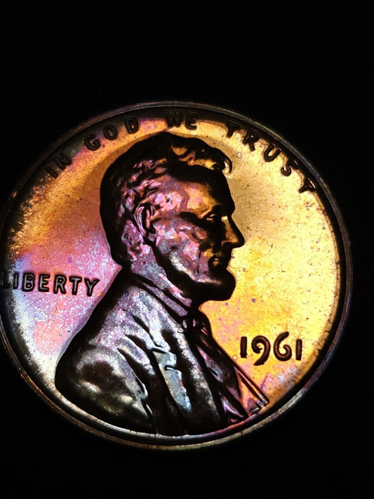 1961 Lincoln Memorial Penny Proof Rainbow Toned