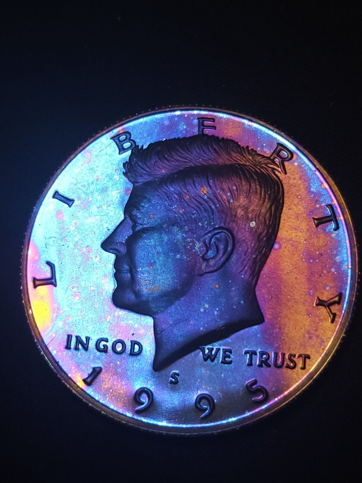 1995 S Kennedy Half Proof Bu Rainbow Toned