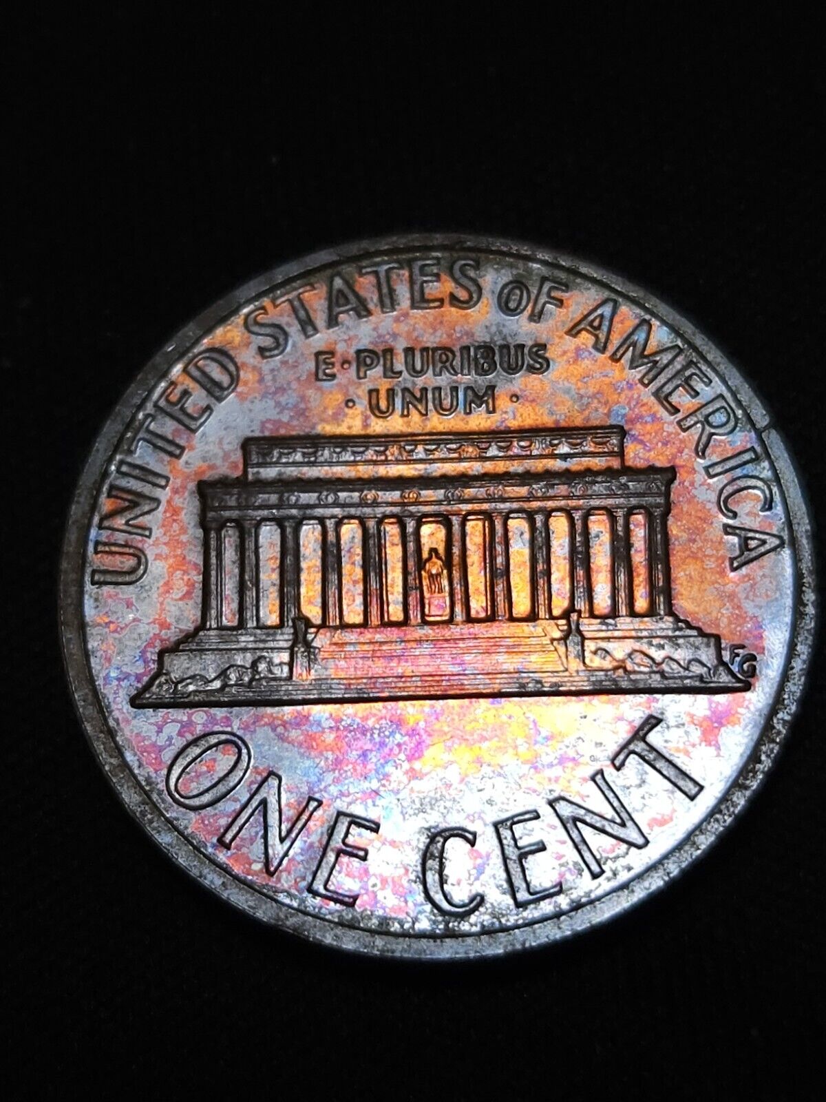 1974 S Lincoln Memorial Penny Proof Rainbow Toned