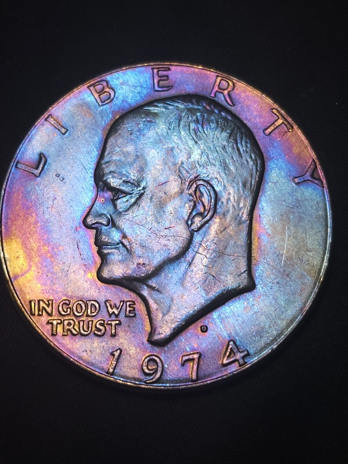 1974 D Eisenhower Dollar Bu Rainbow Toned