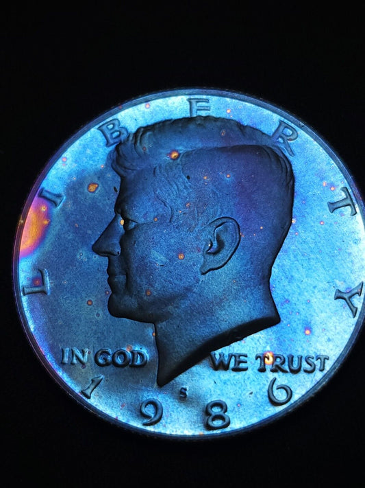 1986 S Proof Kennedy Half Bu Rainbow Toned