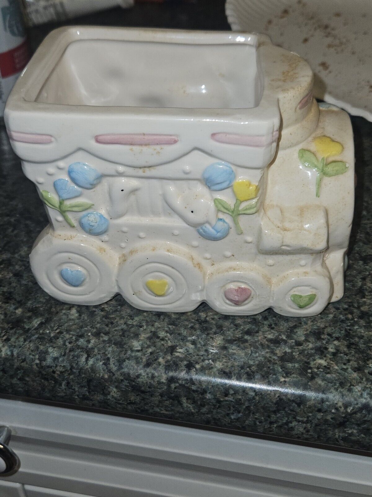 Vintage 80s Ceramic Train  With Animals & Pastel Colors Baby Decor Storage Unbranded