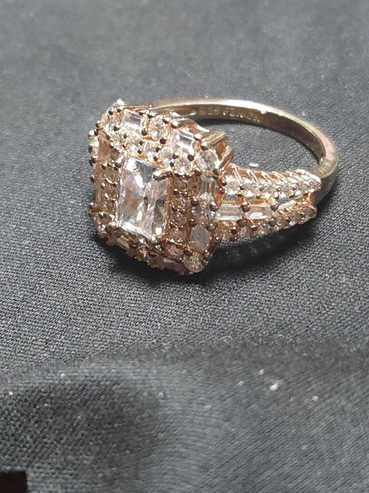 925 Rose Gold Over Sterling Silver Bella Luce  Cz Ring Size 7