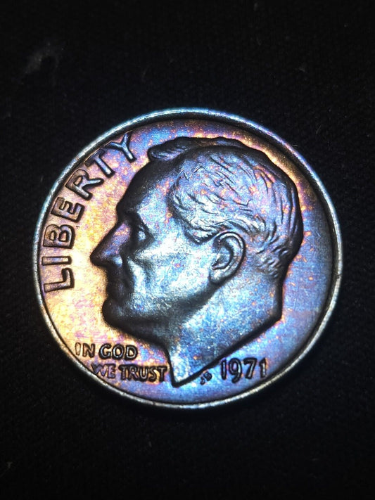 1971 Roosevelt Dime Bu Rainbow Toned