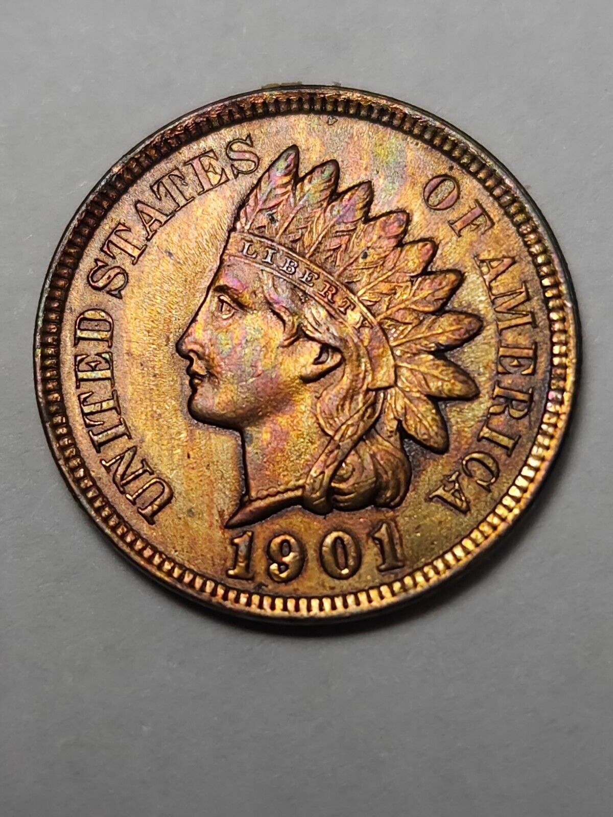 1901 Indian Head Bu Gem Rainbow Toned