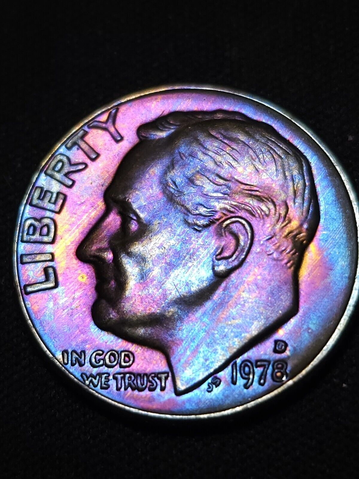 1978 D Roosevelt Dime Bu Rainbow Toned