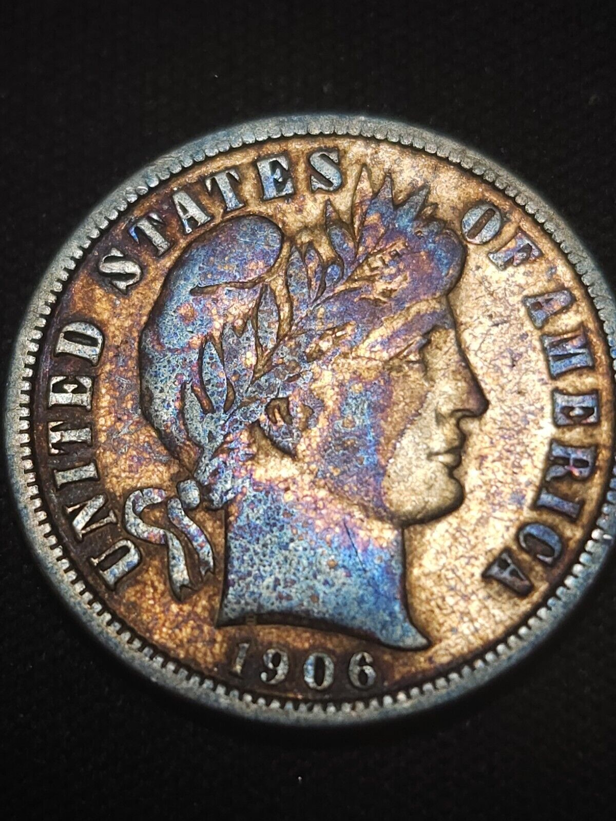 1906 D Barber Dime Monster Toned